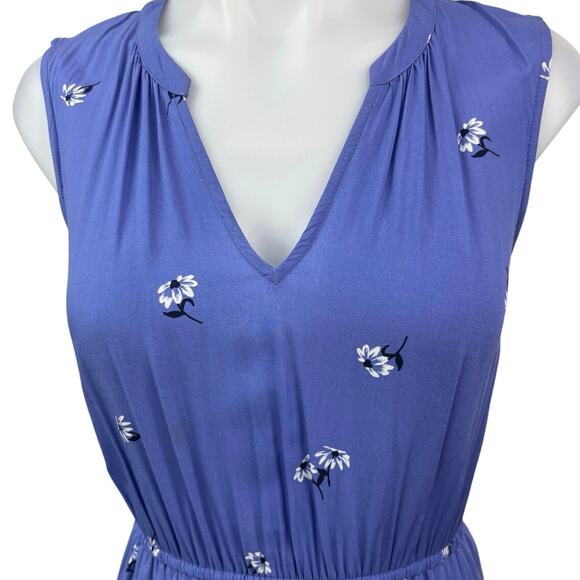 Old Navy Blue Floral V-neck Sleeveless Elastic Waist Fit & Flare Tank Dress Sz S - Picture 3 of 5